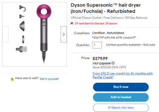 Gain a Dyson Supersonic hair dryer (Iron/Fuchsia) from eBay as low as £190.39