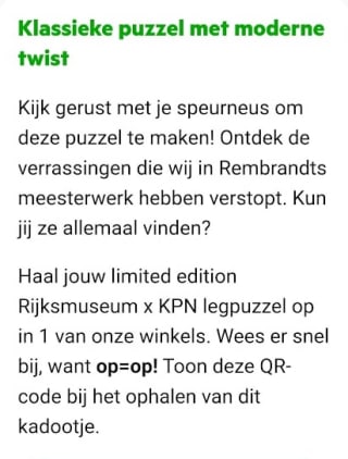 Limited edition Rijksmuseum X KPN legpuzzel gratis via de KPN app