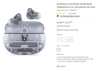 Audífonos in ear Beats Studio Buds por $2,474 en Liverpool