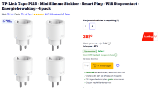 4-pack TP-Link Tapo P115 slimme stekkers voor €38,90 bij Bol
