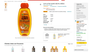 Champú ultra suave niños albaricoque Garnier 400ml a solo 2,22€