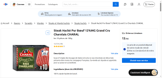 Steaks hachés Charal pur bœuf Grand Cru Charolais X 10 à 13 ,75 €