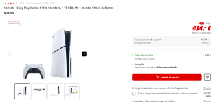 Consola Sony PlayStation 5 Slim Standard, 1 TB SSD, 4K, 1 mando por 444€