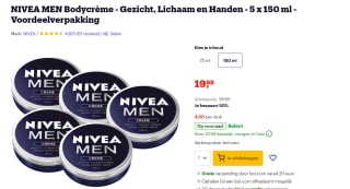 Nivea Men Crème 5 x 150 ml - voor €19,98 bij Bol.com