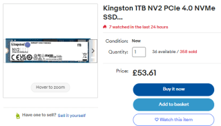 Grab Kingston 1TB NV2 PCIe 4.0 NVMe SSD from eBay for £48.95
