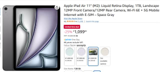 Apple iPad Air (2024) 11", Wi-Fi + Cellular, 1TB opslag Grijs voor €1.009 bij Amazon