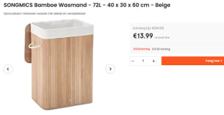 Songmics Bamboe Wasmand 72 L (40 x 30 x 60 cm) voor €13,99 bij Ochama