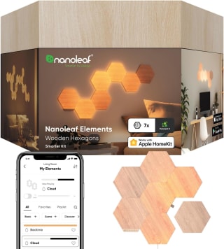 Nanoleaf Elements Hexagon Starter Kit, 7 Wood Look LED Smart Light Panels voor €144,99 bij Amazon