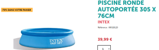 Piscine Intex autoportée de 305 cm x76 cm à 39,99€