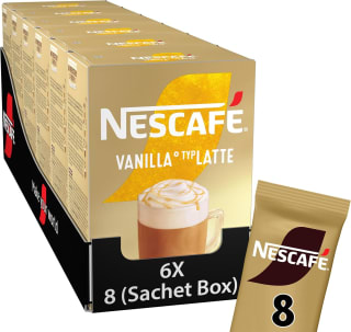 Nescafé Gold Latte Vanille oploskoffie - 6 doosjes à 8 zakjes voor €12,99 bij Amazon