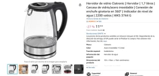 Clatronic Wks 3744 gHervidor eléctrico 1,7 L 2200 W negro gris acero inoxidable transparente por 11,95€