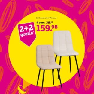 2+2 gratis op Eetkamerstoel Mimosa bij Leen Bakker