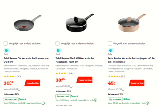 Tot 30% korting op op keramische pannen van Tefal bij Bol.com
