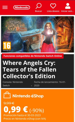 Where Angels Cry: Tears of the Fallen Collector's Edition Nintendo Switch por 0,99€.