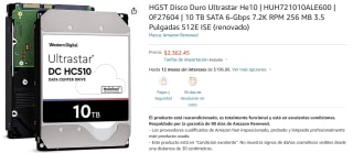HGST Disco Ultrastar 10TB Renovado a $2,363 en Amazon