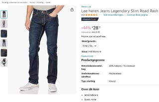 Lee heren Jeans Legendary Slim Road Rash voor €28,15