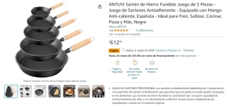 Juego de 5 Sartenes de Hierro ANTUVI por $512 en Amazon