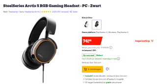 SteelSeries Arctis 5 RGB Gaming Headset voor €74,99 bij Bol.com