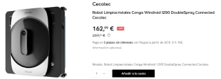 Conga Windroid 1290 DoubleSpray Connected. Robot limpiacristales. Diseño cuadrado para llegar a esquinas. Doble spray de agua. Control por APP o por mando a distancia. 5 modos de limpieza, 4 sistemas de seguridad por 162.99€