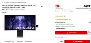 SAMSUNG Odyssey G8 OLED S34BG850SU 34" Curved UltraWide gaming monitor voor €699 bij de Mediamarkt