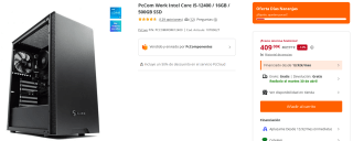 Ordenador PcCom Work Intel Core i5-12400 / 16GB / 500GB SSD por 409€