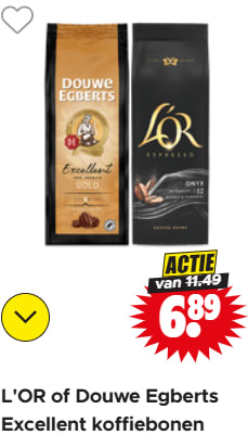 Alle varianten L'OR of Douwe Egberts Excellent koffiebonen voor €6,89 bij Dirk