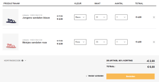 2e artikel 50% korting op heel veel kinderartikelen bij Scapino