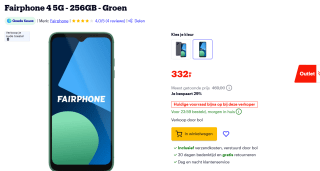 Fairphone 4, 8GB ram, 256GB opslag Groen voor €332 bij bol