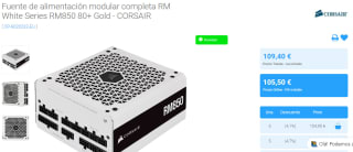 Fuente de alimentación modular Corsair RM White Series RM850 80+ Gold por 105.50€
