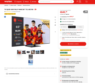TV QLED FALD 65" TCL 65C745 VA FALD 160 zonas 144Hz HDMI 2.1 Google TV por 645€