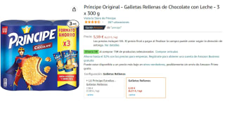 3 Paquetes de Príncipe Original - Galletas Rellenas de Chocolate con Leche - 3 x 300 g por 11.77€