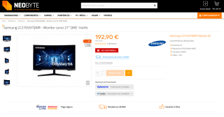 Samsung Odyssey G5 Curva LC27G55TQBUXEN 27" LED WQHD 144Hz FreeSync Premium por 192,90€