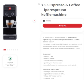 Gratis Iperespresso koffiemachine t.w.v. €99 bij aankoop van 12 pakken koffiecapsules