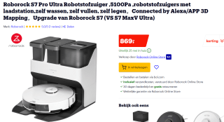 Roborock S7 Pro Ultra Robotstofzuiger Met Dweilfunctie voor €869 bij Bol.com