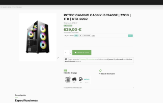 PCTEC GAMING GA3MY i5 12400F 32GB 1TB RTX 4060 por solo 629€