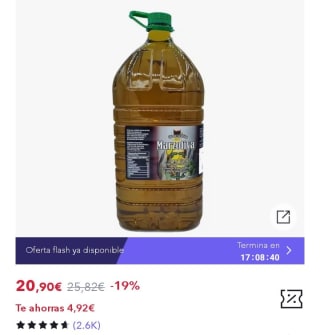 Aceite Marzoliva suave 5 litros por 14,63€.