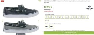 Sperry Bahama II heren canvas bootschoenen grijs of blauw voor €19,99 bij Oulet46