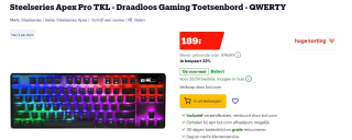 Steelseries Apex Pro TKL Wireless (2023), Qwerty US voor €189 bij Bol.com