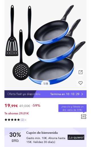 San Ignacio Set de 3 Sartenes 16,20,24cm + 3 accesorios cocina por 13,99€.