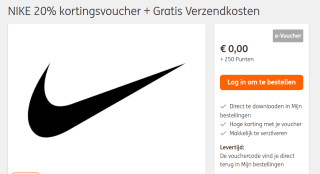 NIKE 20% kortingsvoucher + Gratis Verzendkosten voor 250 ING rentepunten