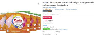Robijn Classics Color wasmiddeldoekjes 4x 16 doekjes voor €10,79 bij Amazon