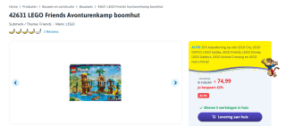 Lego friends avonturenkamp boomhut voor €74,99 bij Toychamp