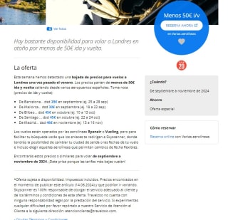 Vuelos a Londres desde 5 aeropuertos españoles desde 32€ y menos de 50€