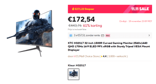 KTC H32S17 32 inch 1500R Curved Gaming Monitor 2560x1440 voor €172,54 bij Aliexpress