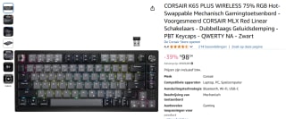CORSAIR K65 PLUS WIRELESS 75% Mechanisch Gamingtoetsenbord voor €98,34 bij Amazon