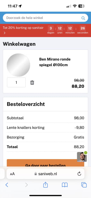 T/m zondag 10% kassakorting op Ben Sanitair bij Saniweb