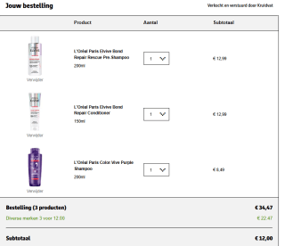 3x L'Oréal Paris Elvive Bond Repair items voor €12 bij Kruidvat