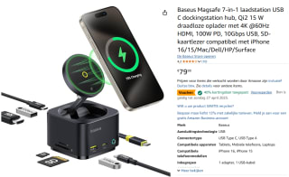 Baseus Magsafe 7-in-1 laadstation USB C dockingstation voor €48, 80 bij Amazon