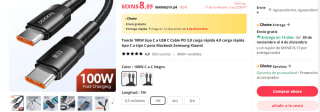Cable tipo USB C a USB C, carga rápida de 100cm por $8.89 en AliExpress