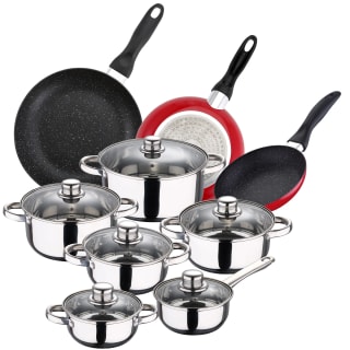 Pack De 3 Sartenes San Ignacio Ø16cm Ø20cm Ø24cm + Batería De Cocina De 12 Piezas En Acero Inoxidable por 37.51€